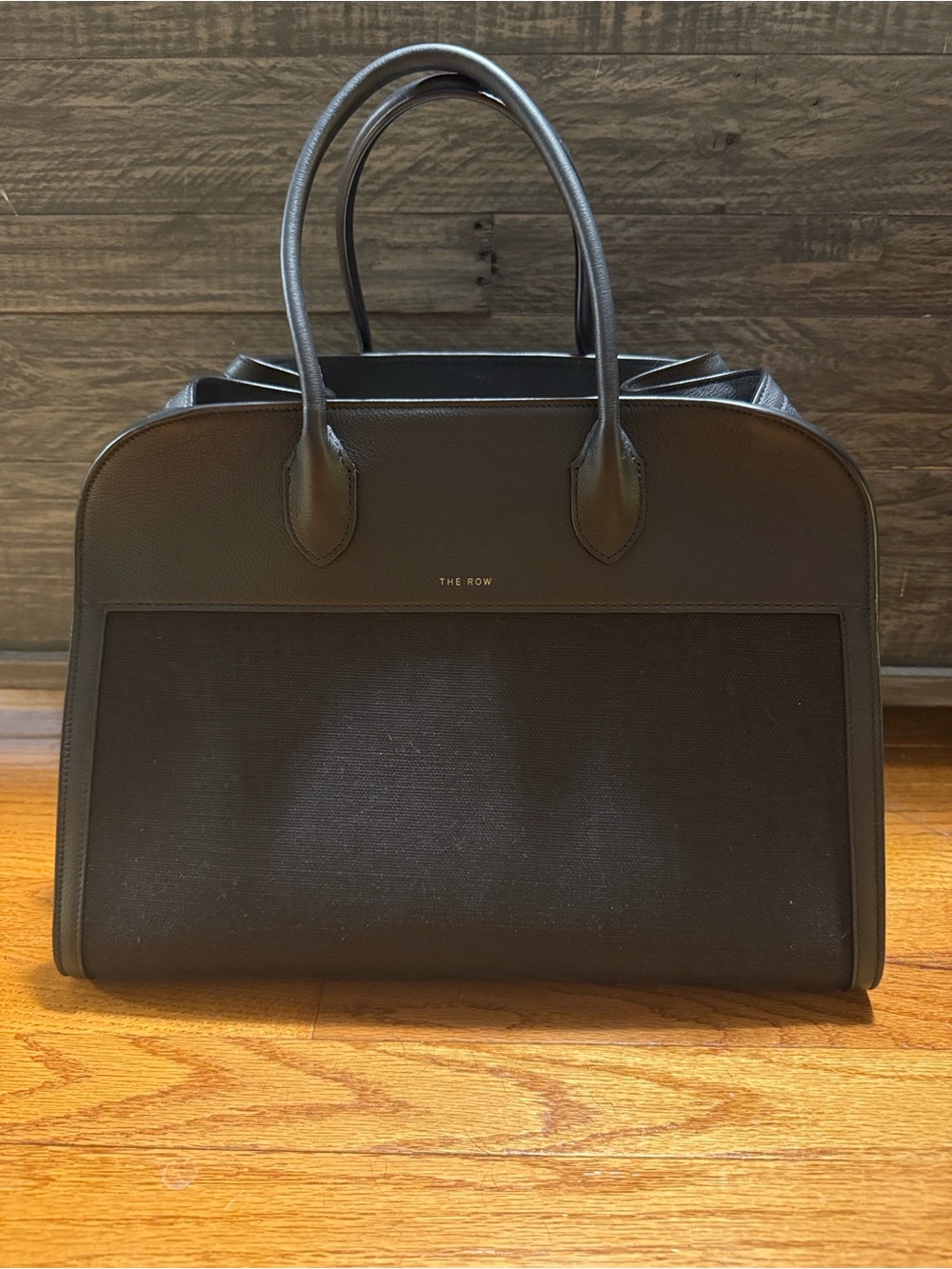 The Row Margaux 15 Black Leather & Canvas Bag